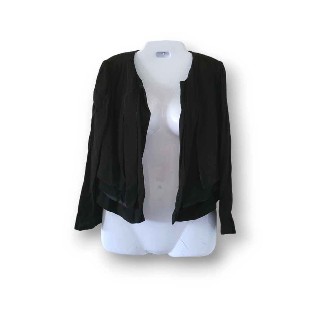 Buckley Tailors | Chic Black Flowy Layered Open Front Jacket (SIZE 6)